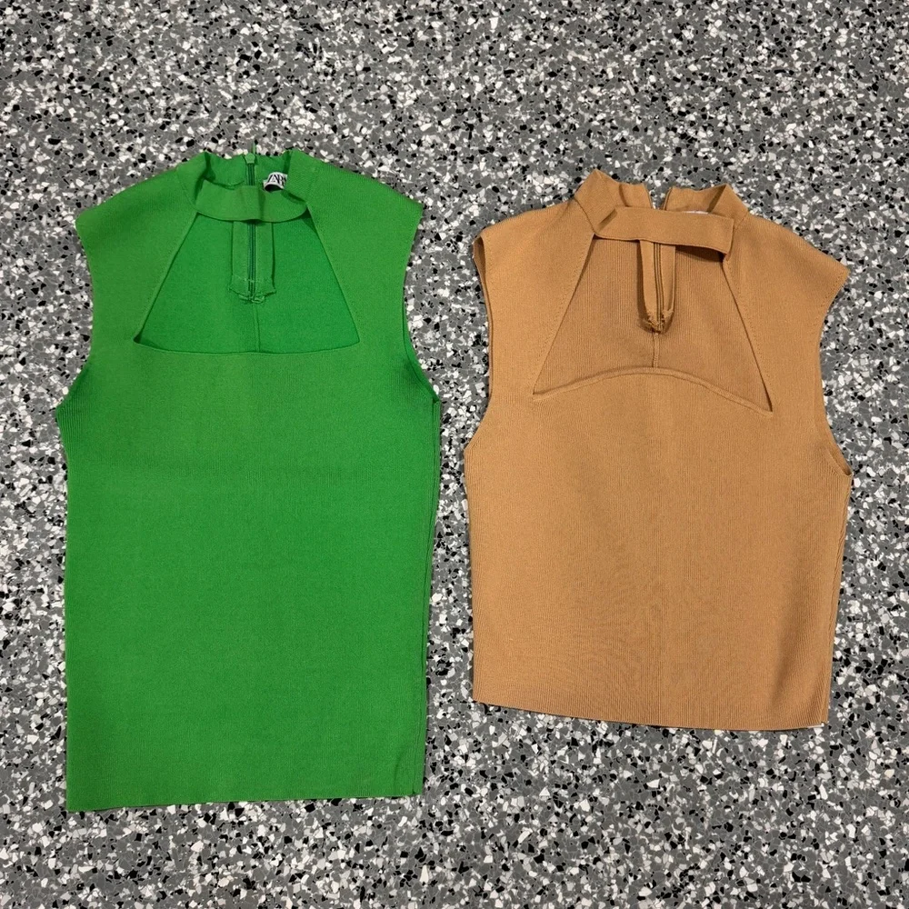 Zara bundle of 2 tops green beige tan